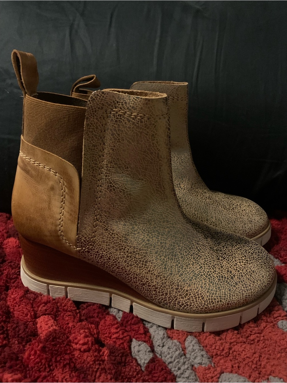 DIBA True Women’s Tan Crackle Leather Chelsea Wedge Boot